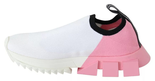 Pink and white sneakers with laces