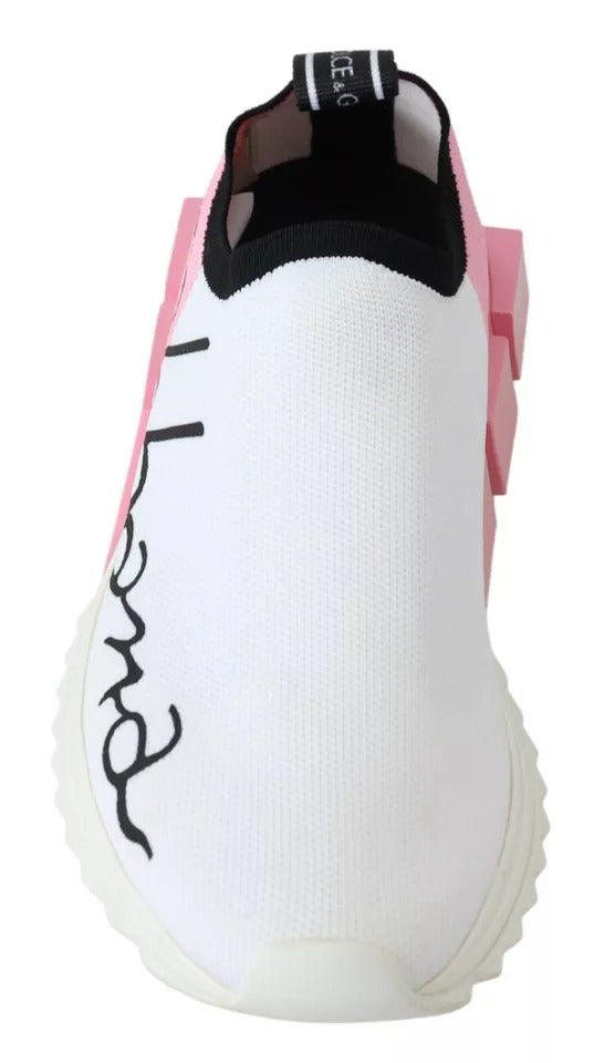 White sneaker with pink accents and black laces