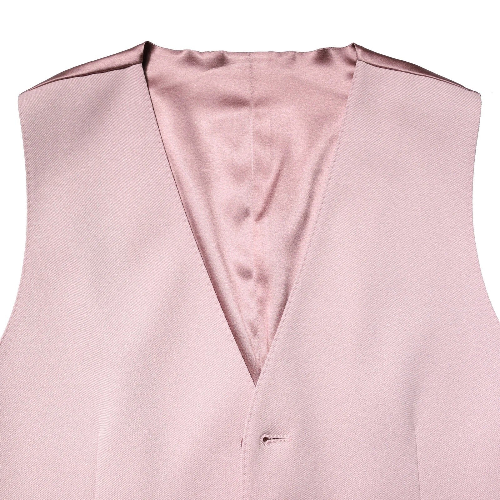 A pink wool vest with a notched collar and two-button front