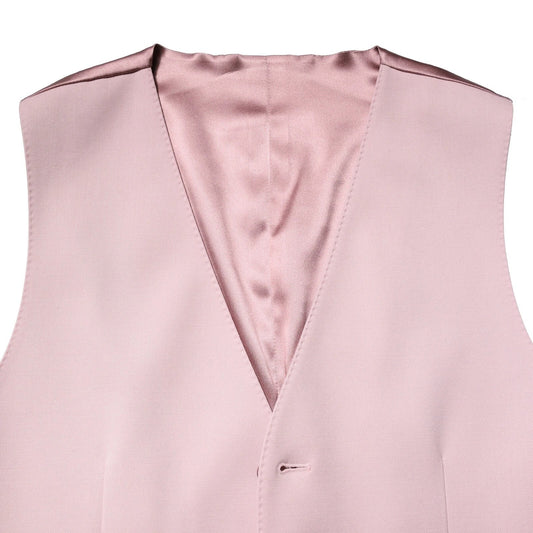 A pink wool vest with a notched collar and two-button front