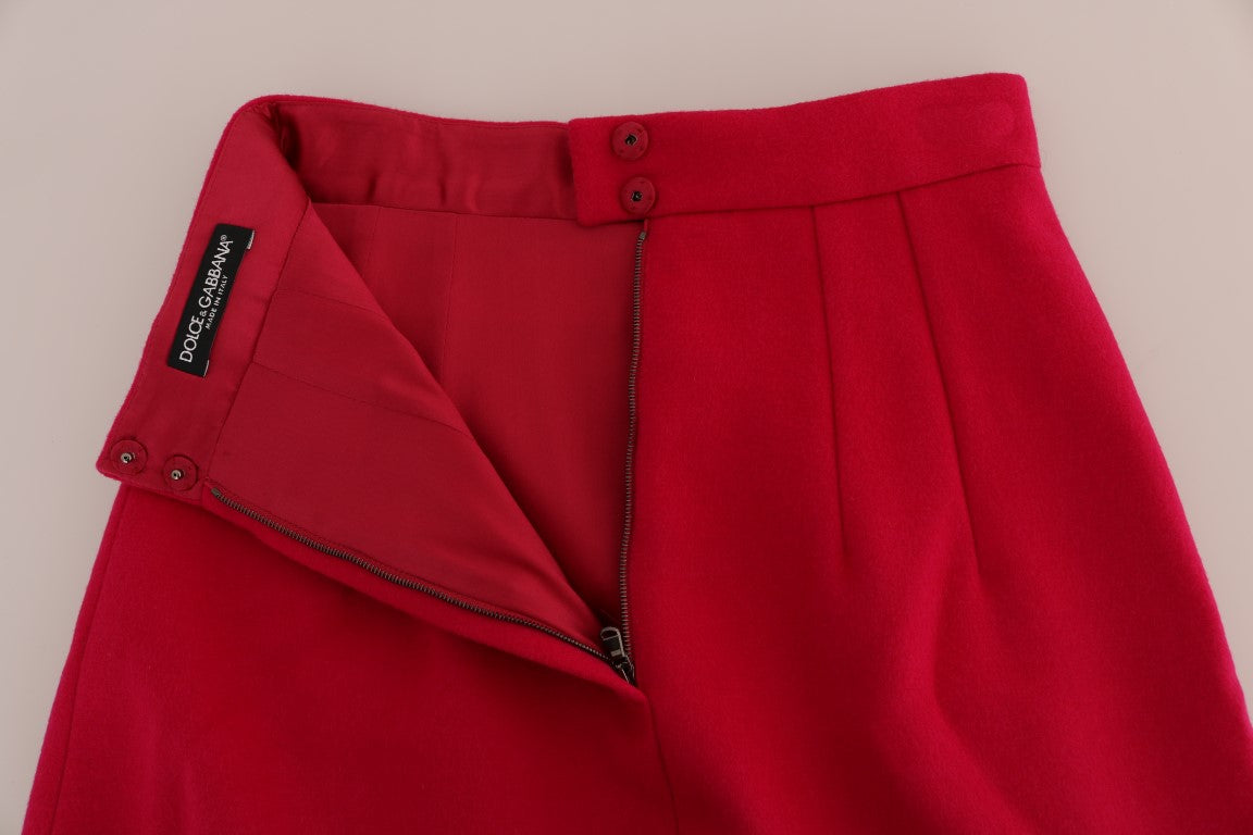 Red pleated skirt with zippered front panel