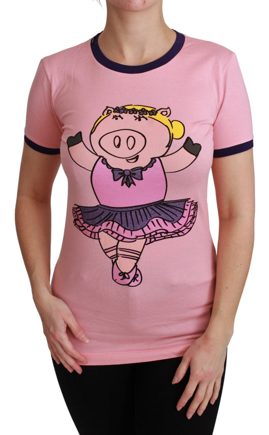 Pink t-shirt with cartoon pig character on front