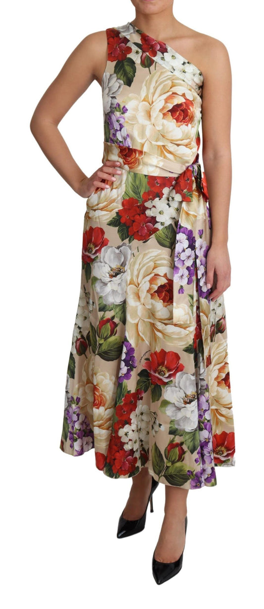 Long floral print dress on a woman