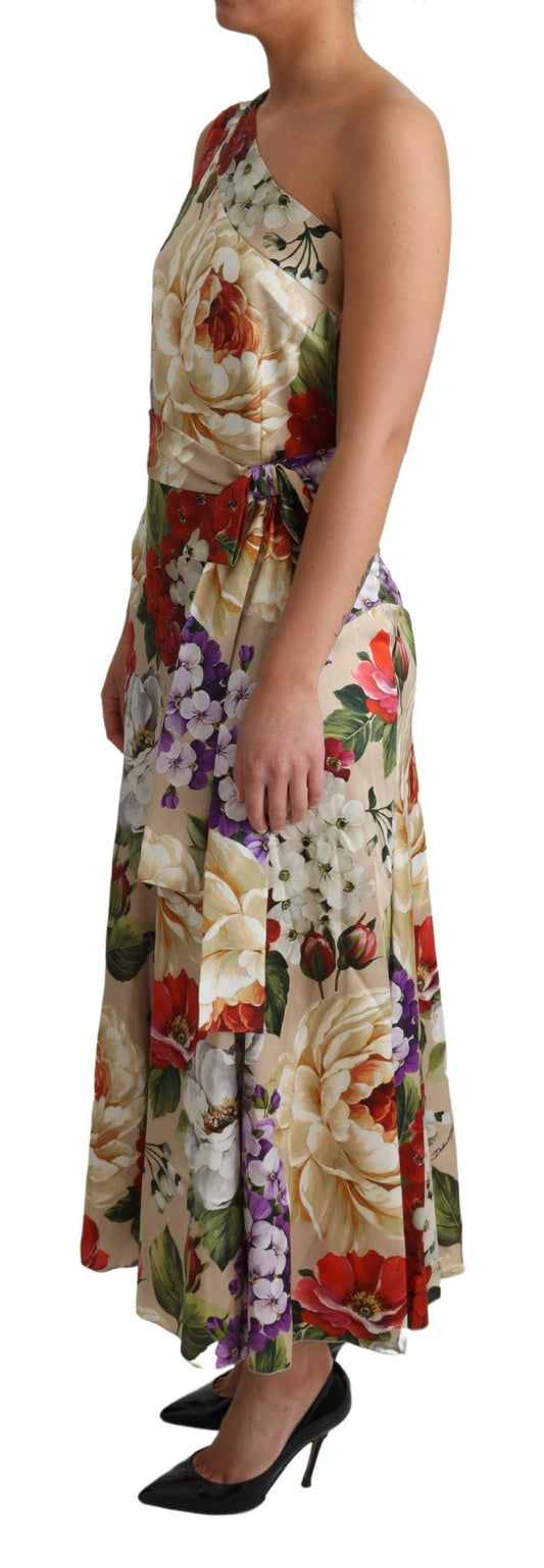 Long floral print dress with ruffled hem
