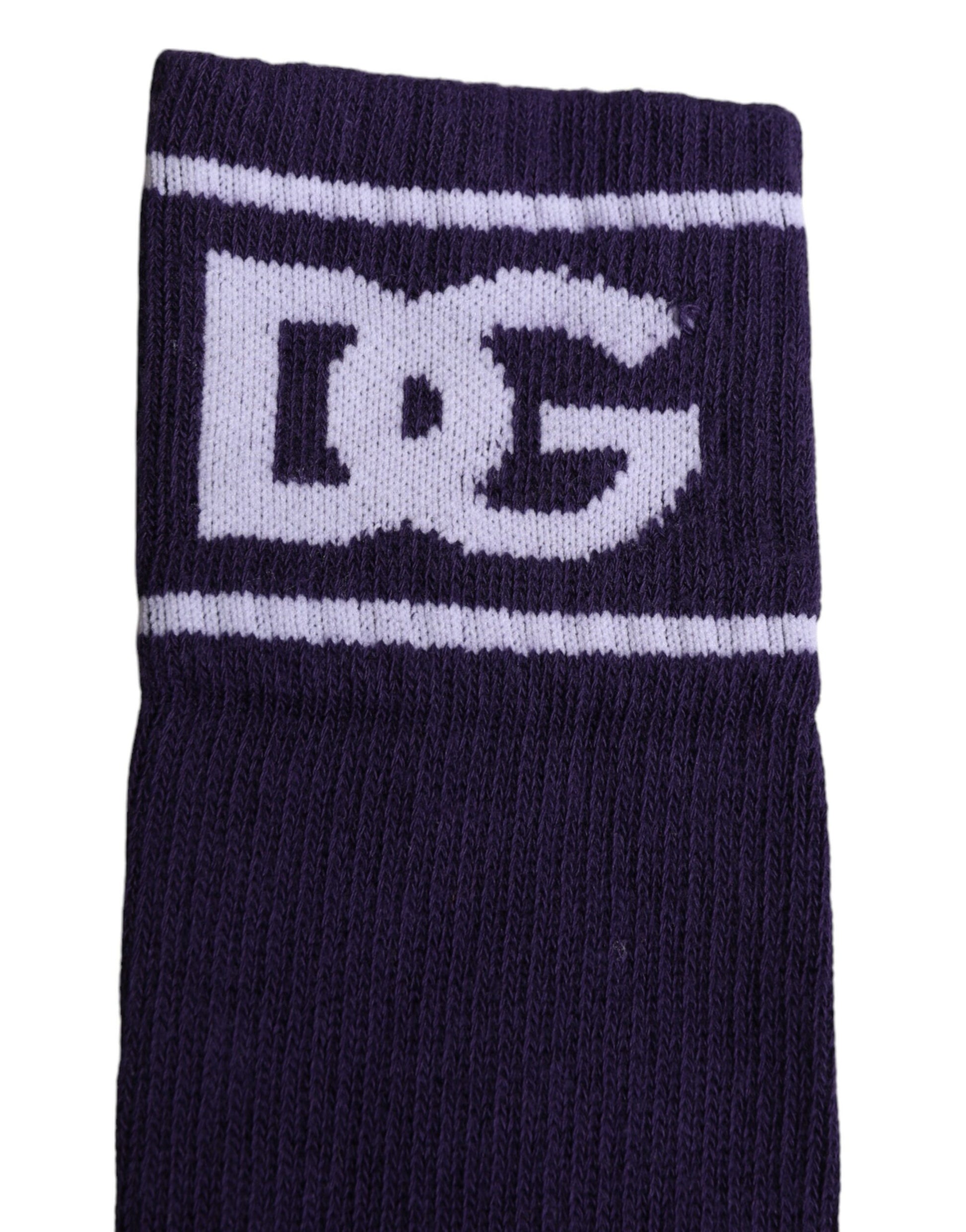 Purple knit scarf with white lettering