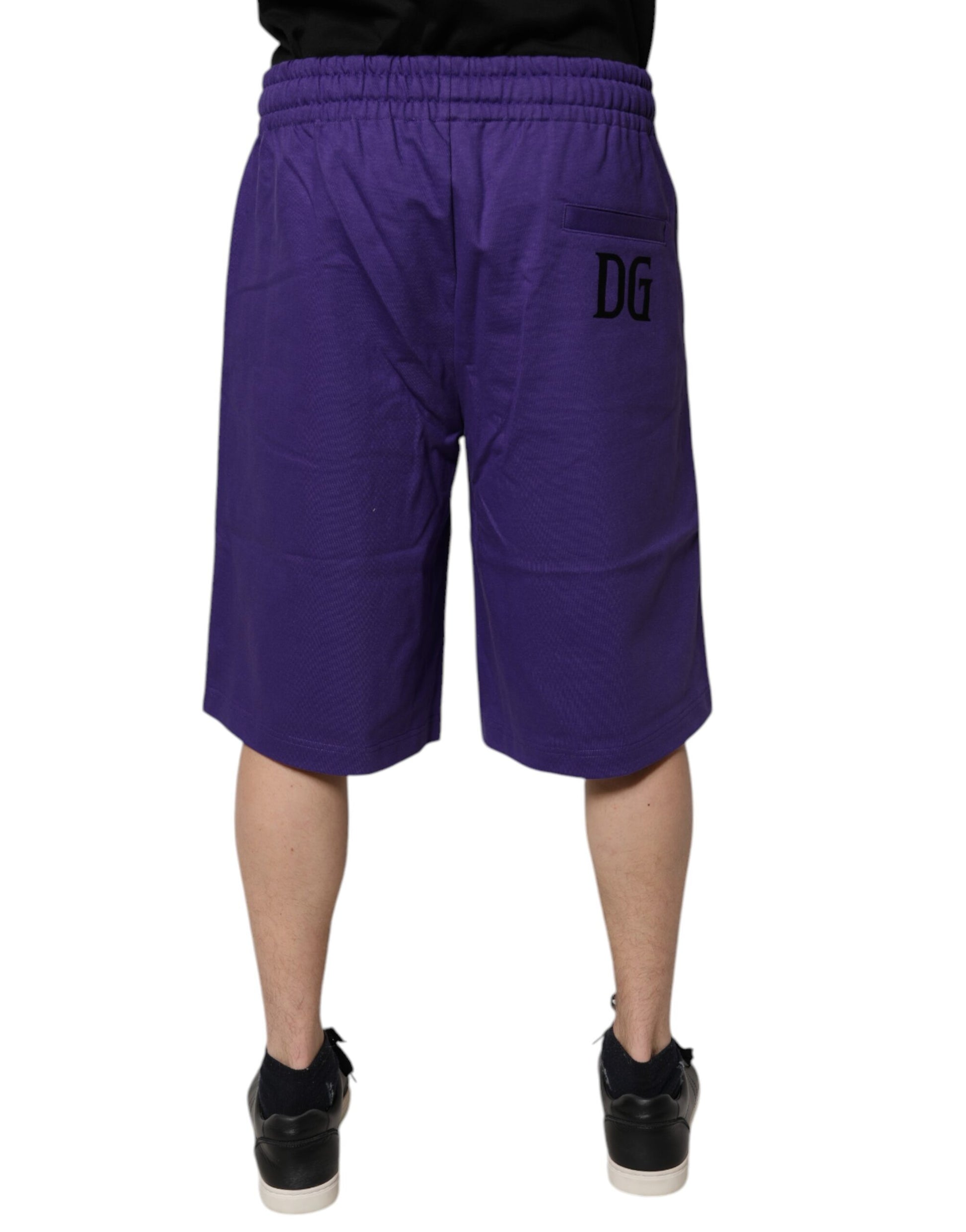 Purple cotton men's bermuda shorts with logo on left leg
