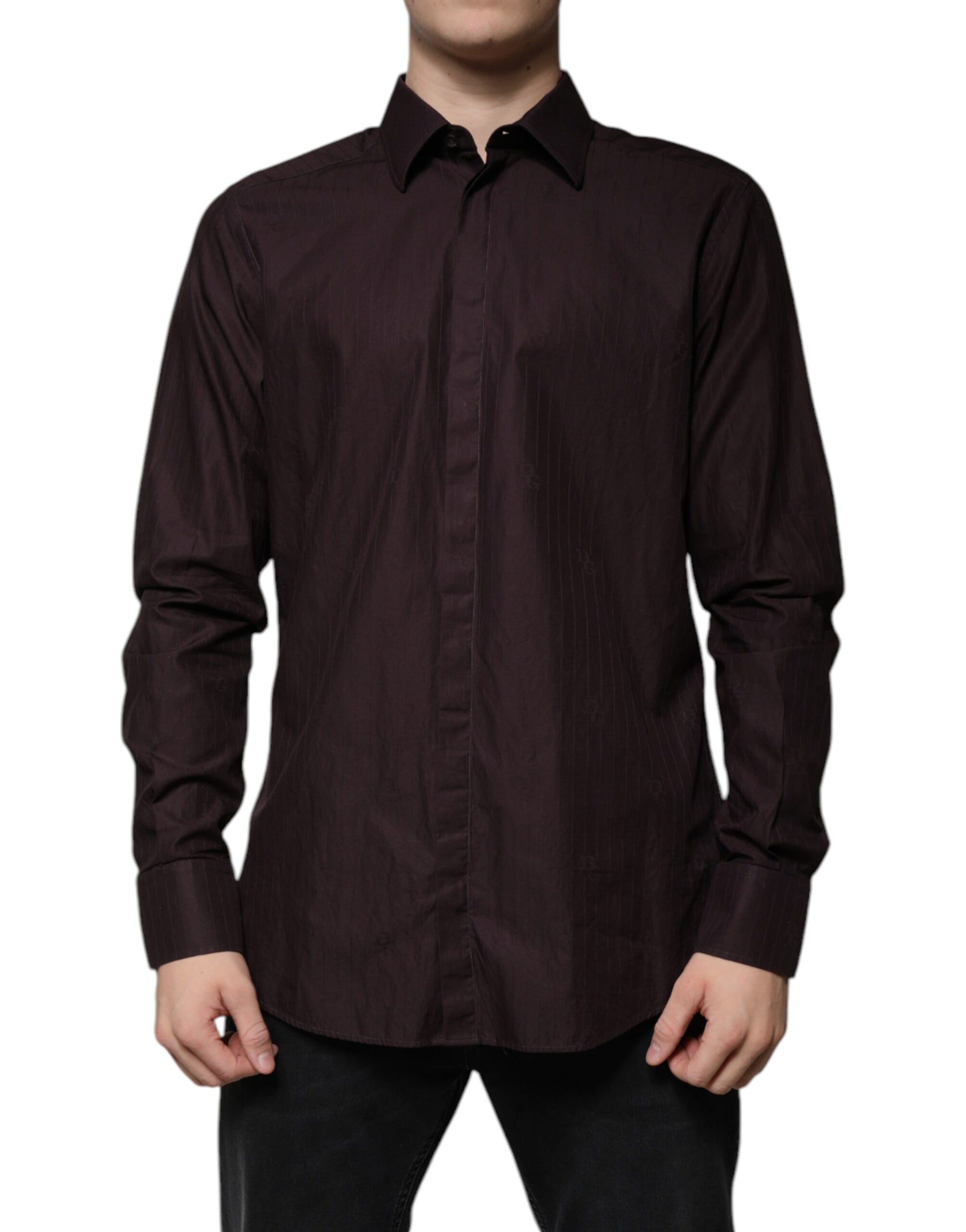 A purple cotton slim fit dress shirt by Dolce & Gabbana