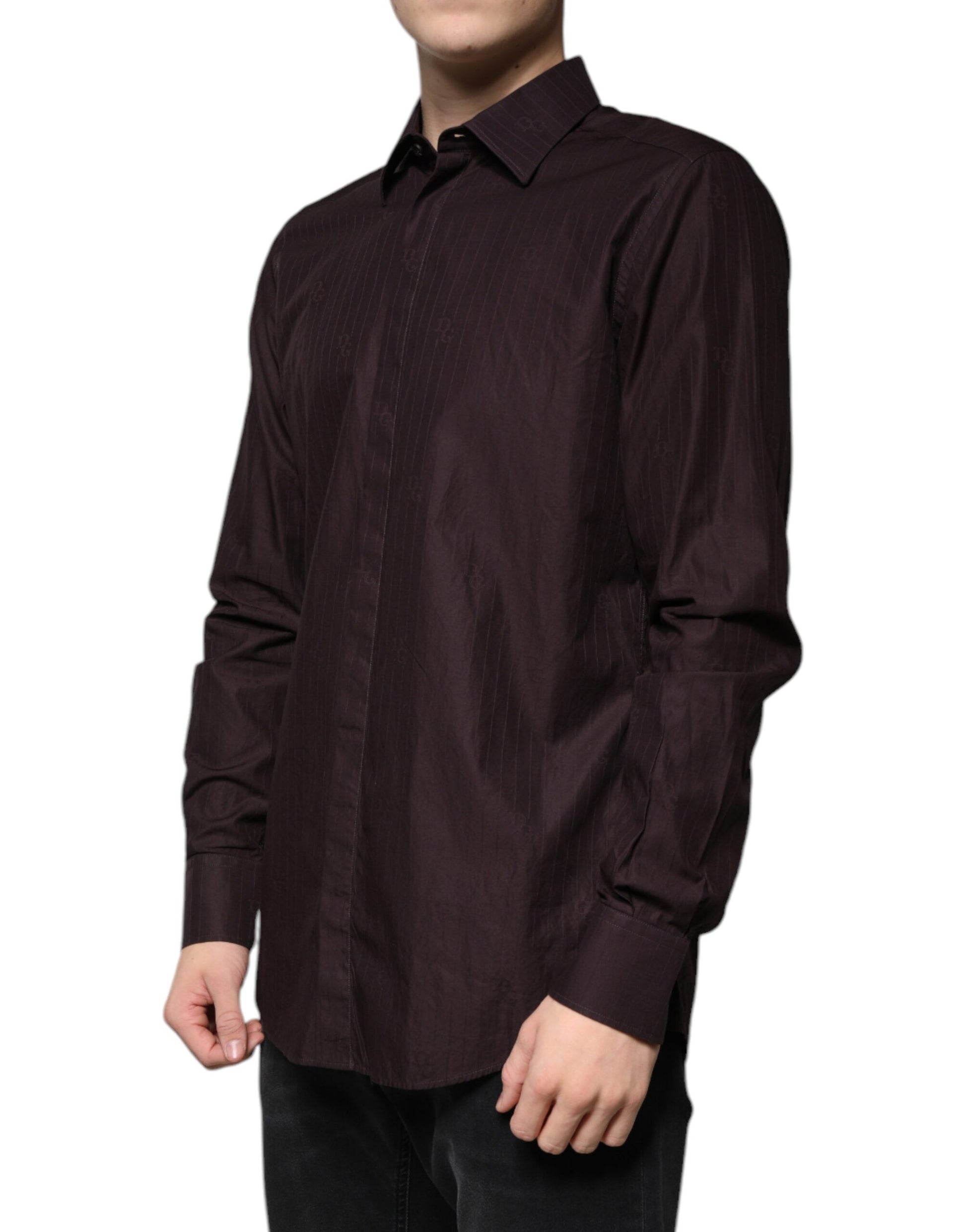 A purple cotton slim fit dress shirt from Dolce & Gabbana