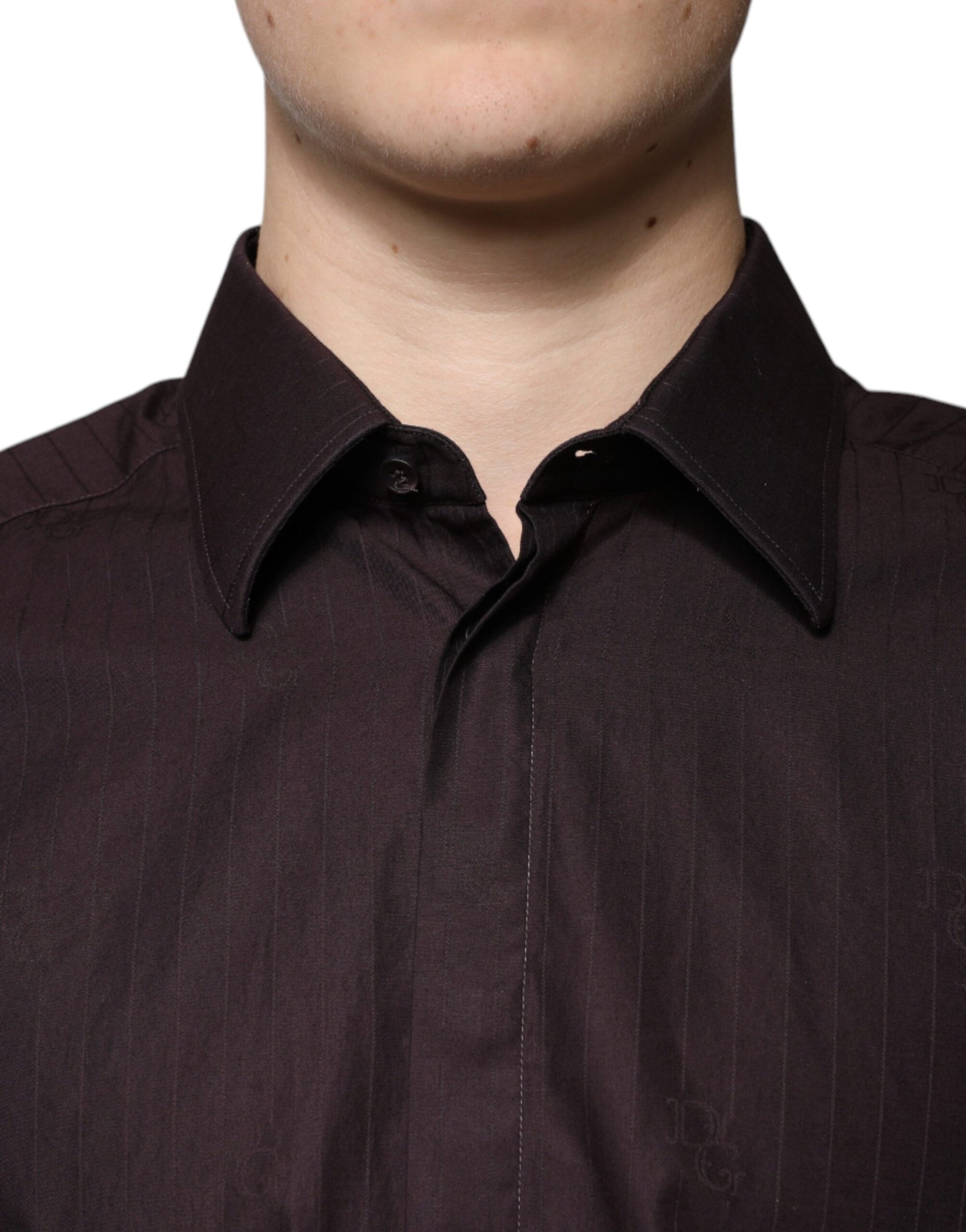A mannequin wearing a purple slim fit dress shirt