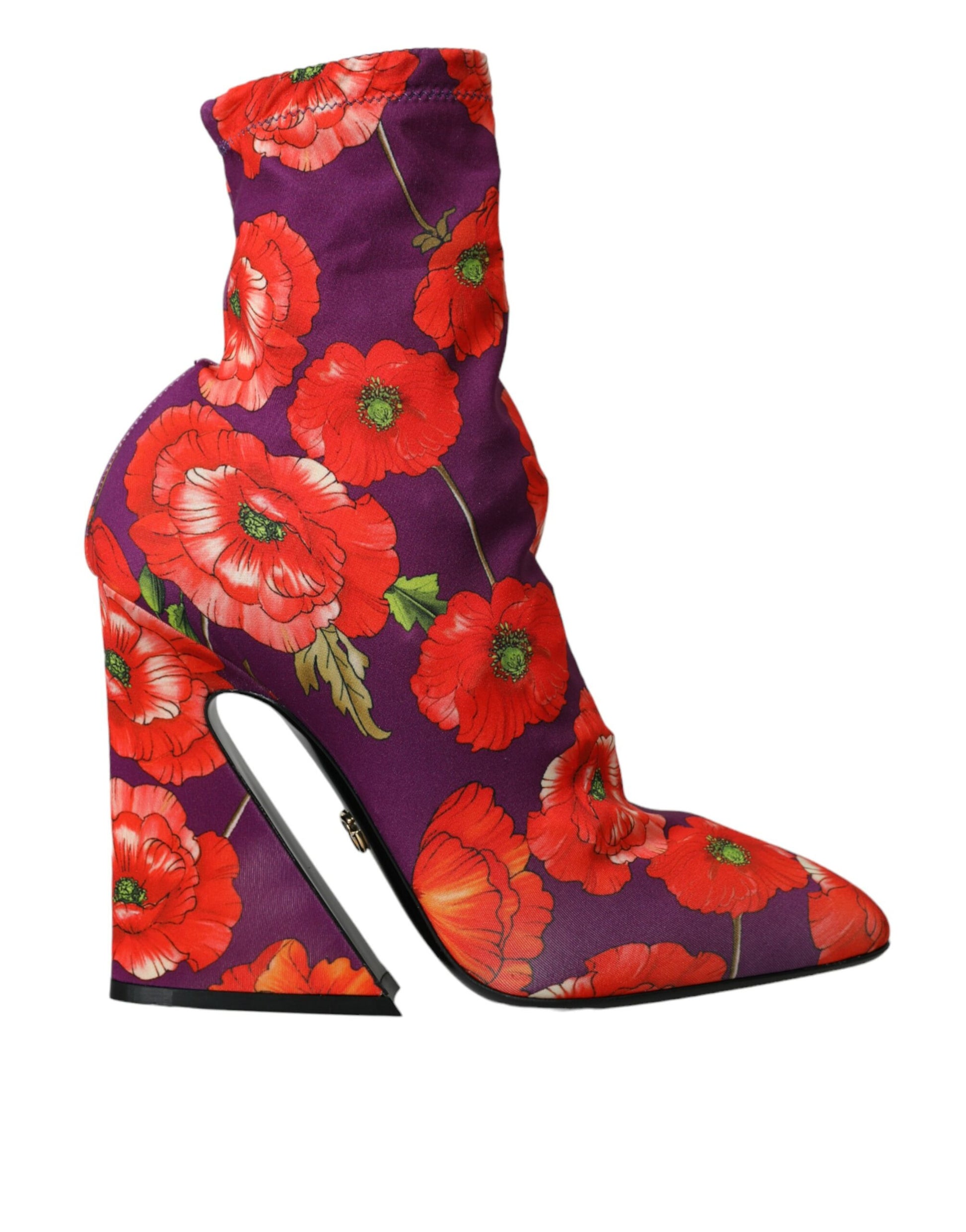 Floral patterned high heel boot with pointed toe and stiletto heel