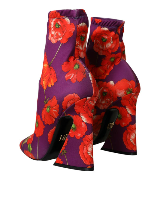 Pair of high heel shoes with floral print and pointed toe design