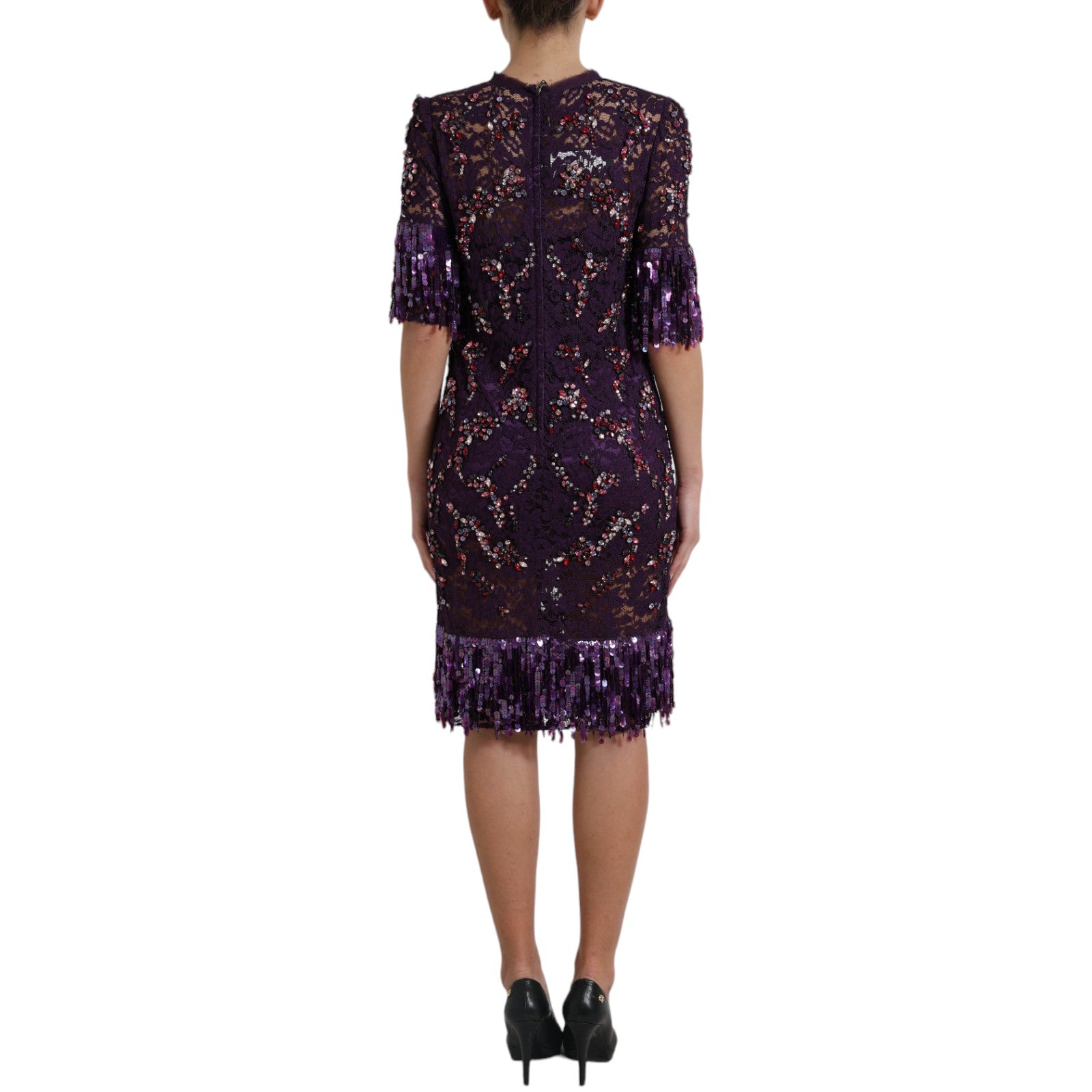 Purple sequined dress with fringe details