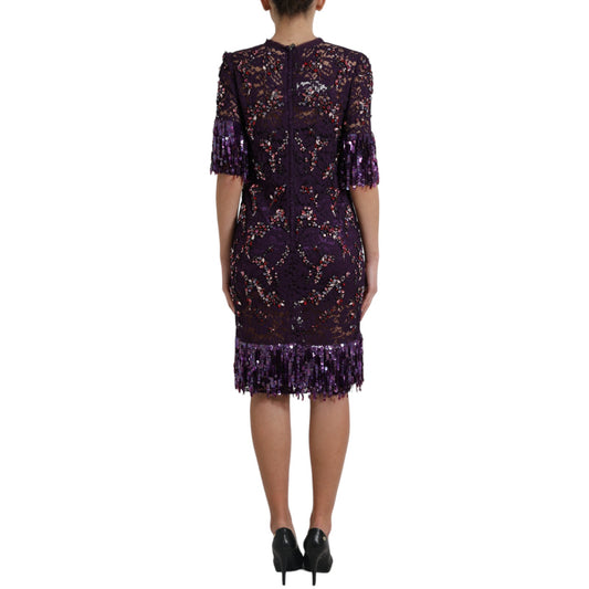 Purple sequined dress with fringe details