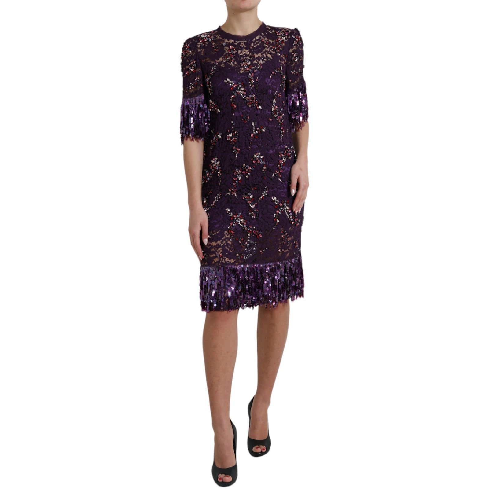 Purple sequined dress with long sleeves