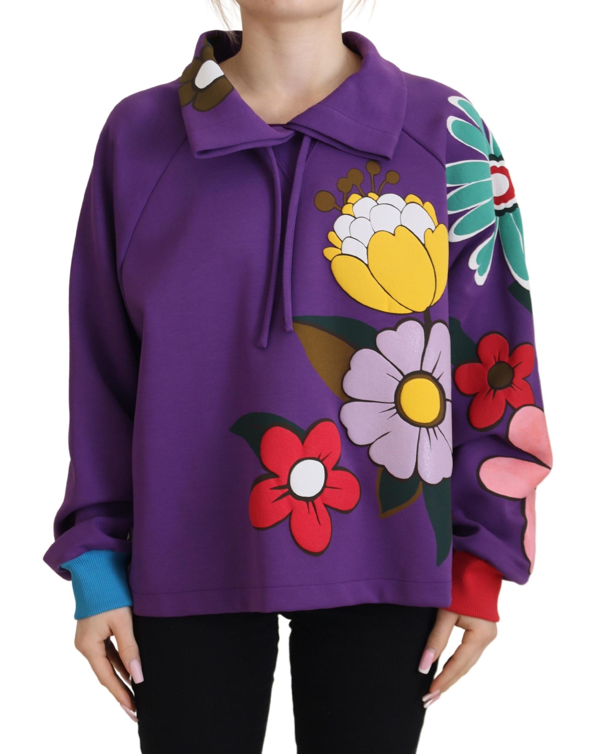 Purple sweater with floral embroidery on front