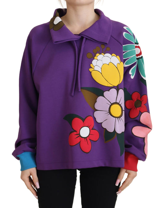Purple sweater with floral embroidery on front