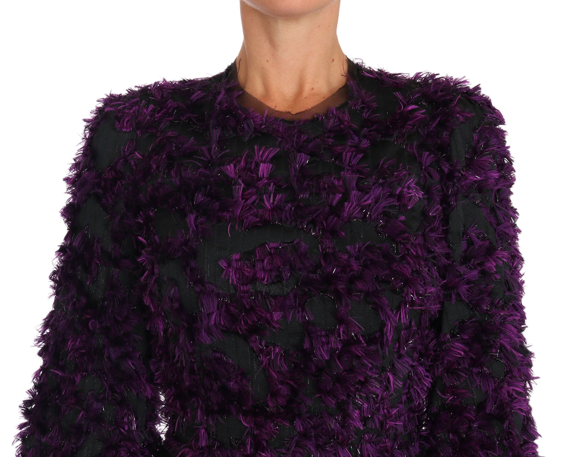 A purple midi dress with fringe details, designed by Dolce & Gabbana