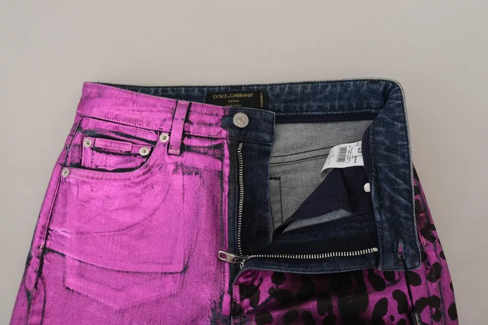 Pair of pink denim jeans with zippered pockets