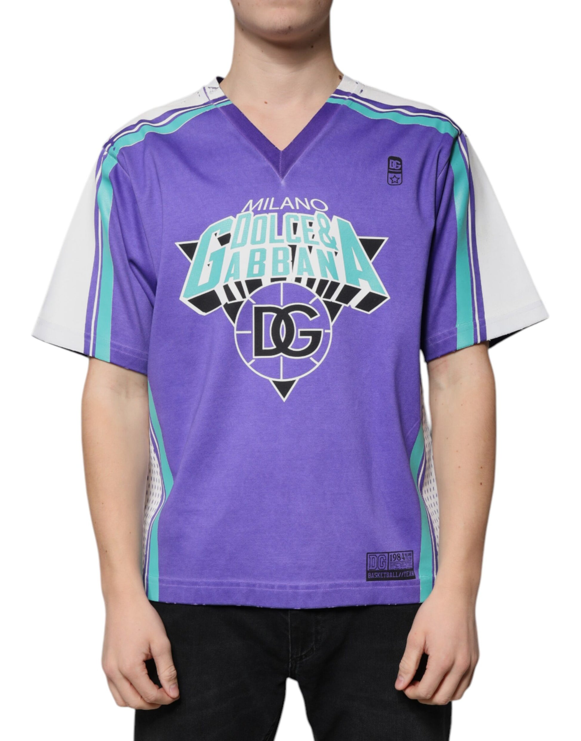 Purple basketball jersey with white trim