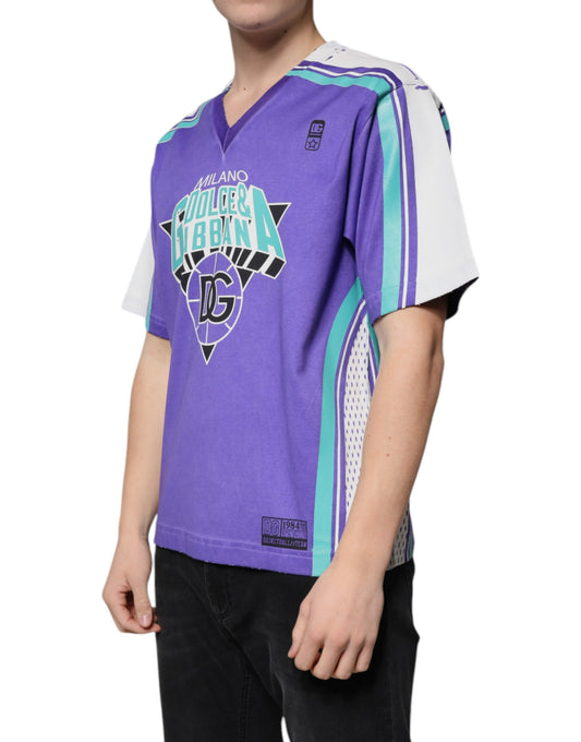 Purple basketball jersey with white lettering