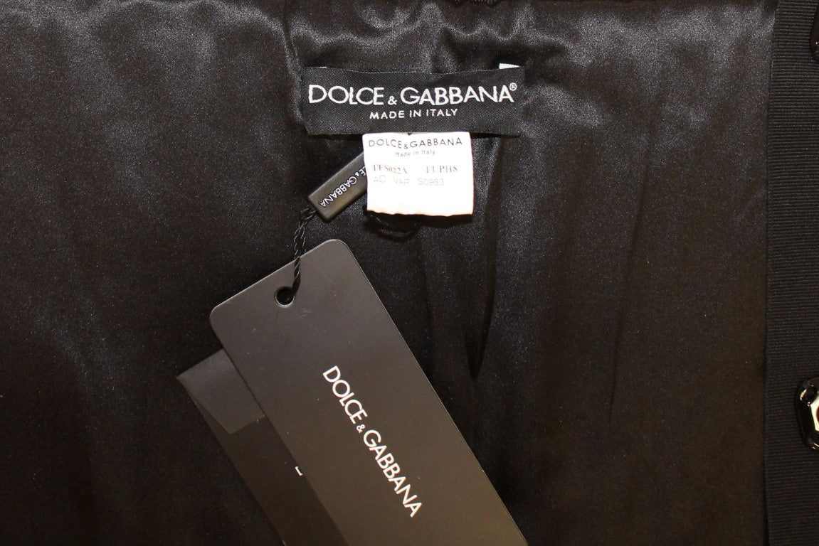 Black suit jacket on hanger with tag