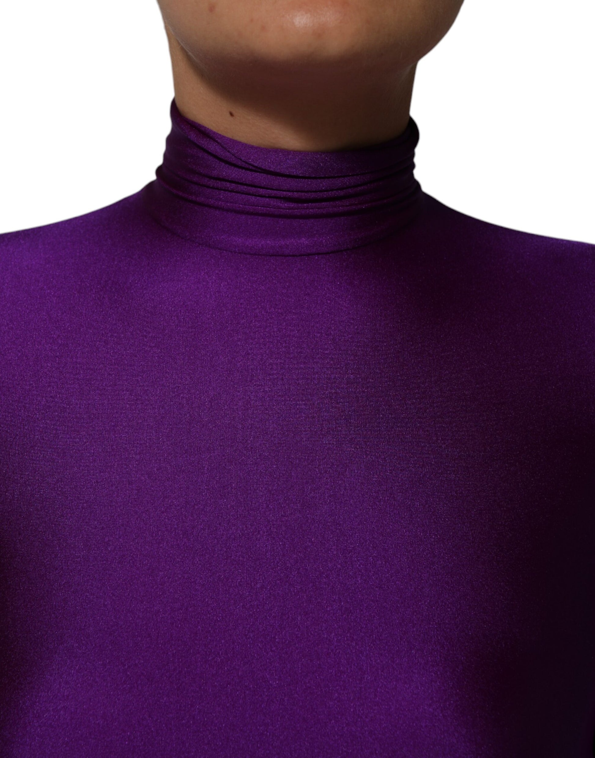 A purple turtleneck bodycon jumpsuit dress