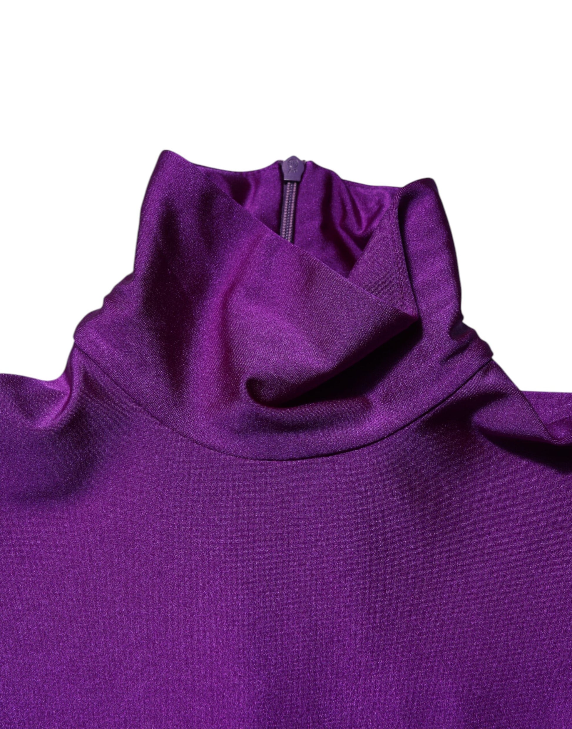 A purple turtleneck bodycon jumpsuit dress