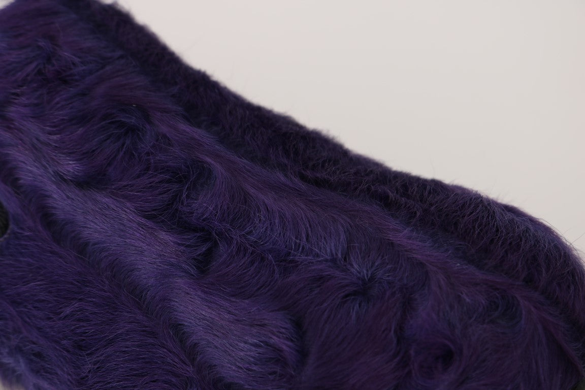Purple fur fabric with a soft texture and visible pile