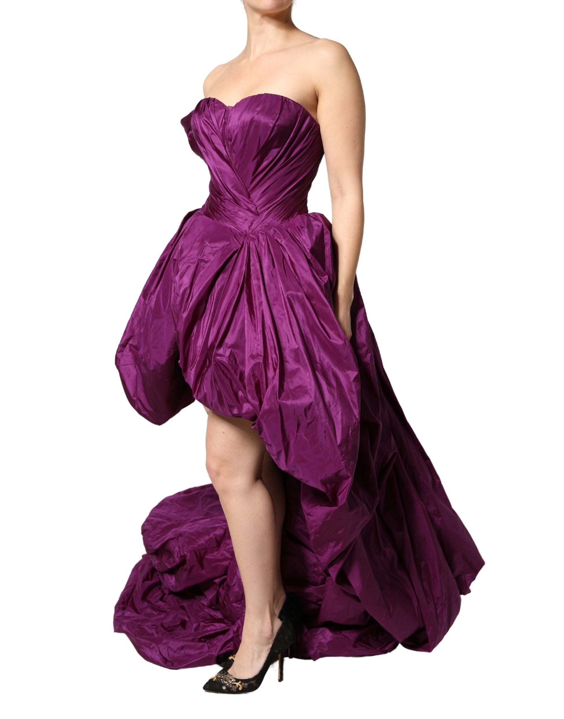 Dolce & Gabbana purple strapless asymmetric dress with ruffled skirt