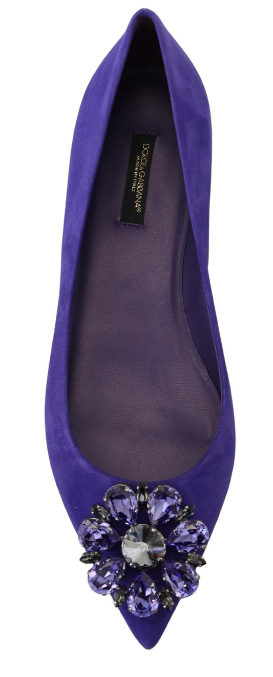 Purple velvet shoe with embellishment on toe