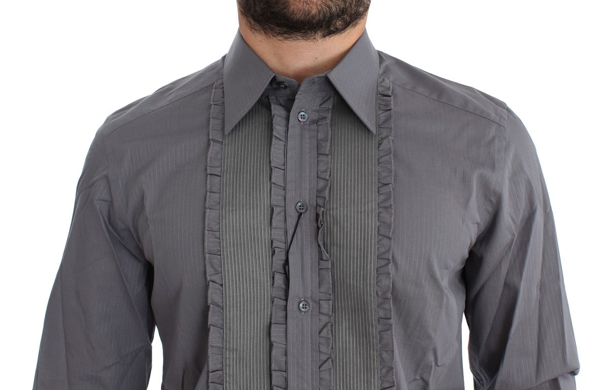 Men's button up shirt with ruffled collar