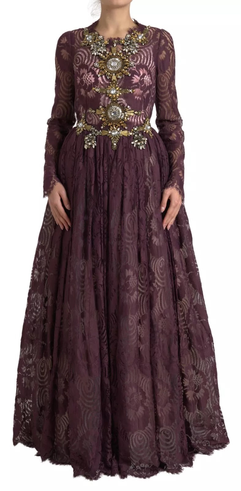 Dolce & Gabbana Purple Viscose Crystal A-Line Gown Dress
