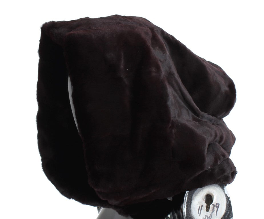 Furry black hat with button closure