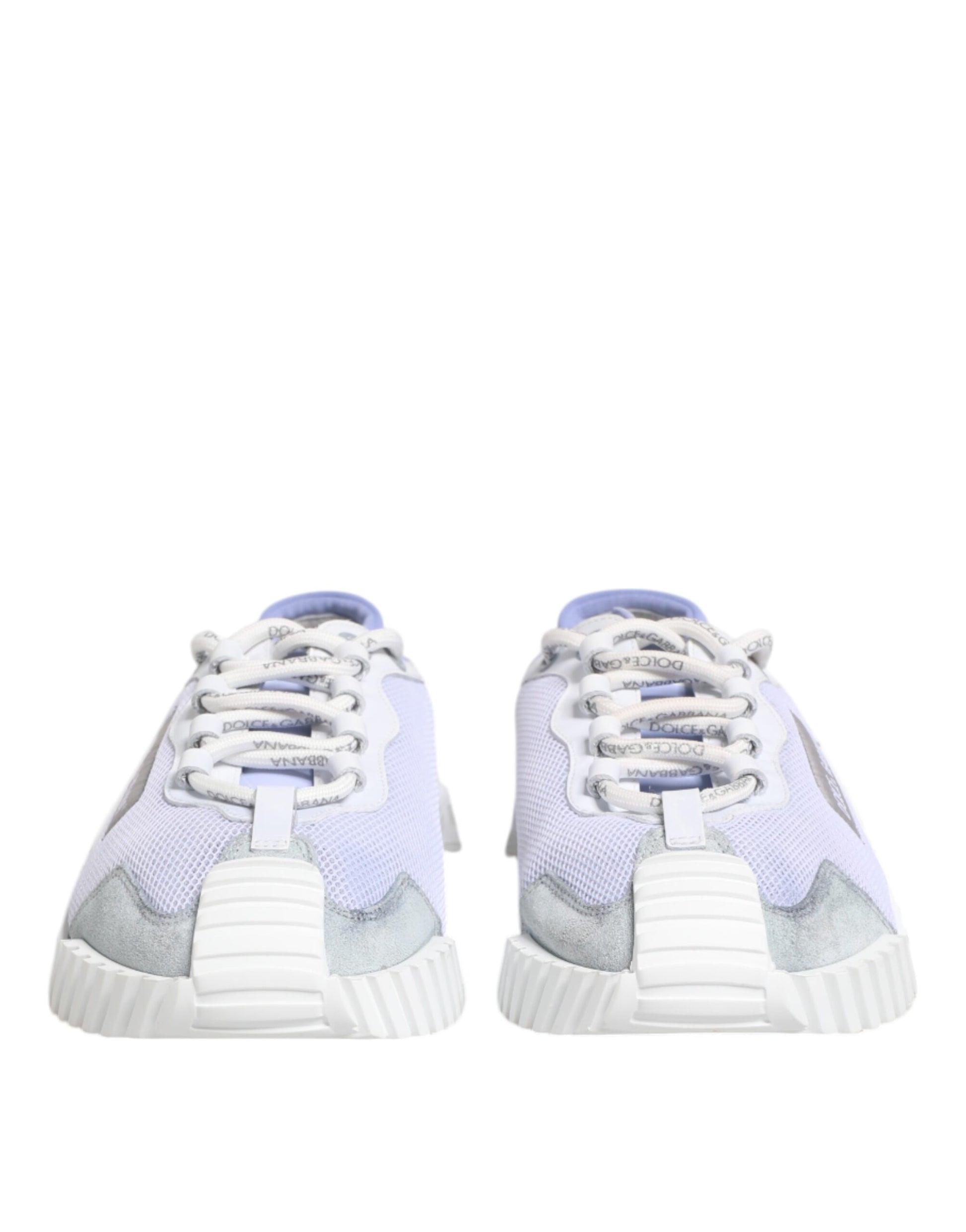 Pair of purple and white lace-up sneakers with a low top
