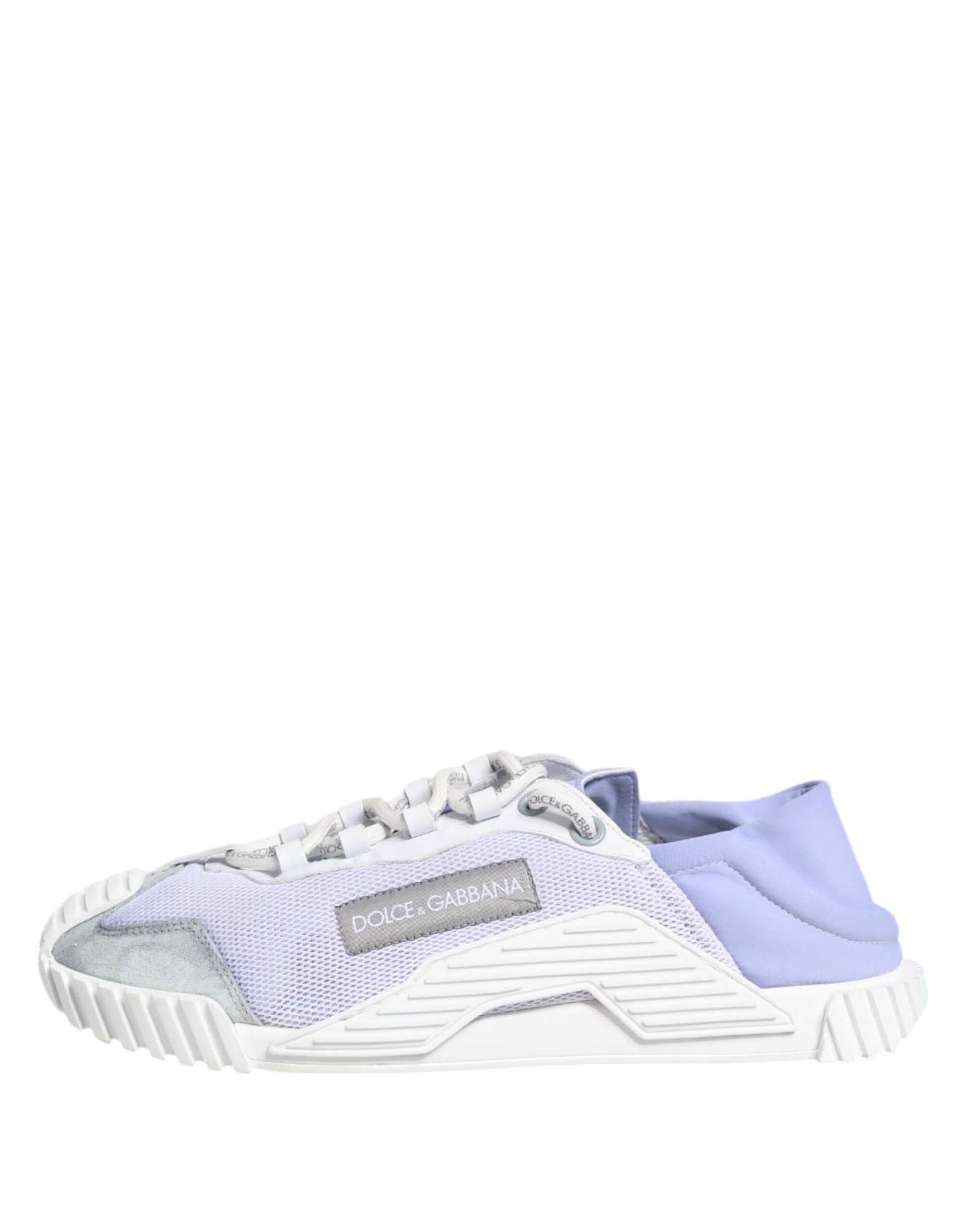 A pair of purple and white lace-up sneakers with a low top