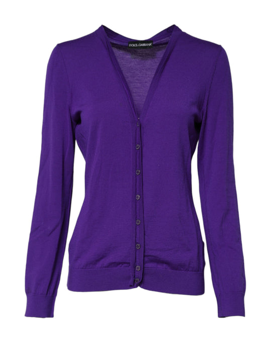 Purple cardigan on hanger