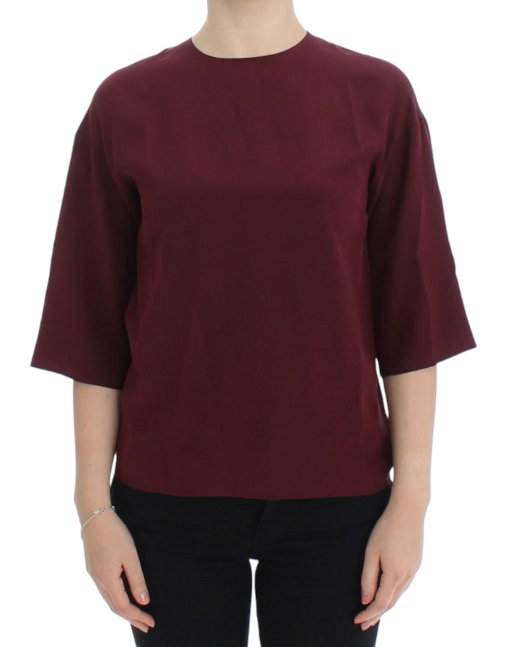 Long sleeve burgundy shirt with ruffled cuffs