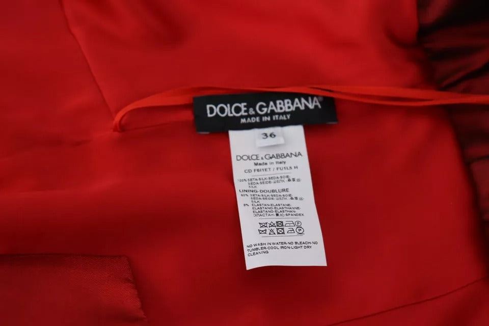 Red satin silk midi dress with pleats, from Dolce & Gabbana