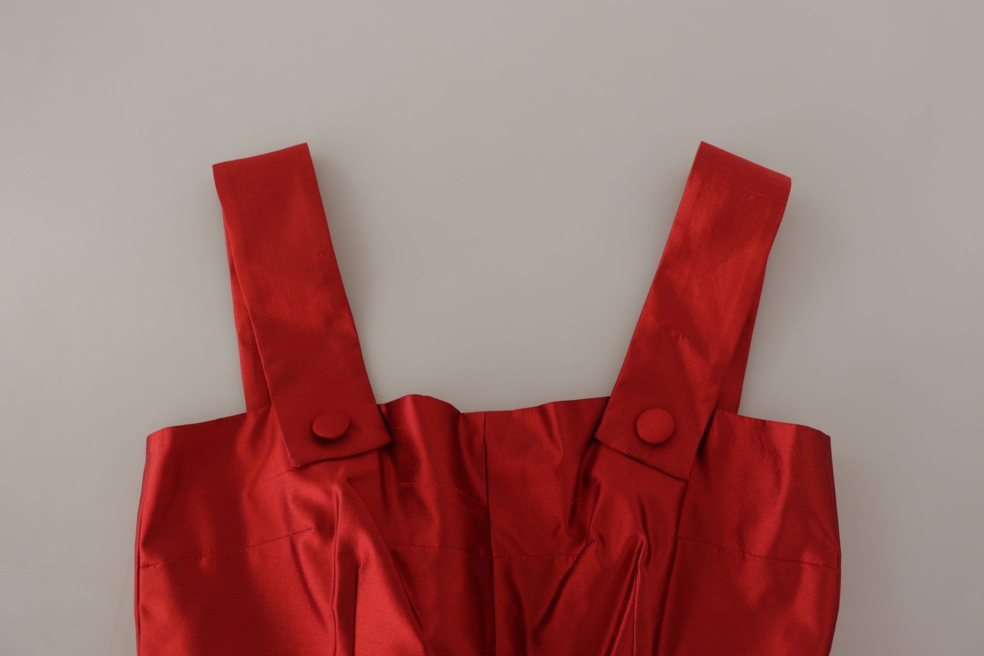 Red satin silk dress with pleats, A-line style, from Dolce & Gabbana
