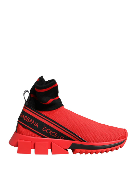 Red sneaker with white logo on side