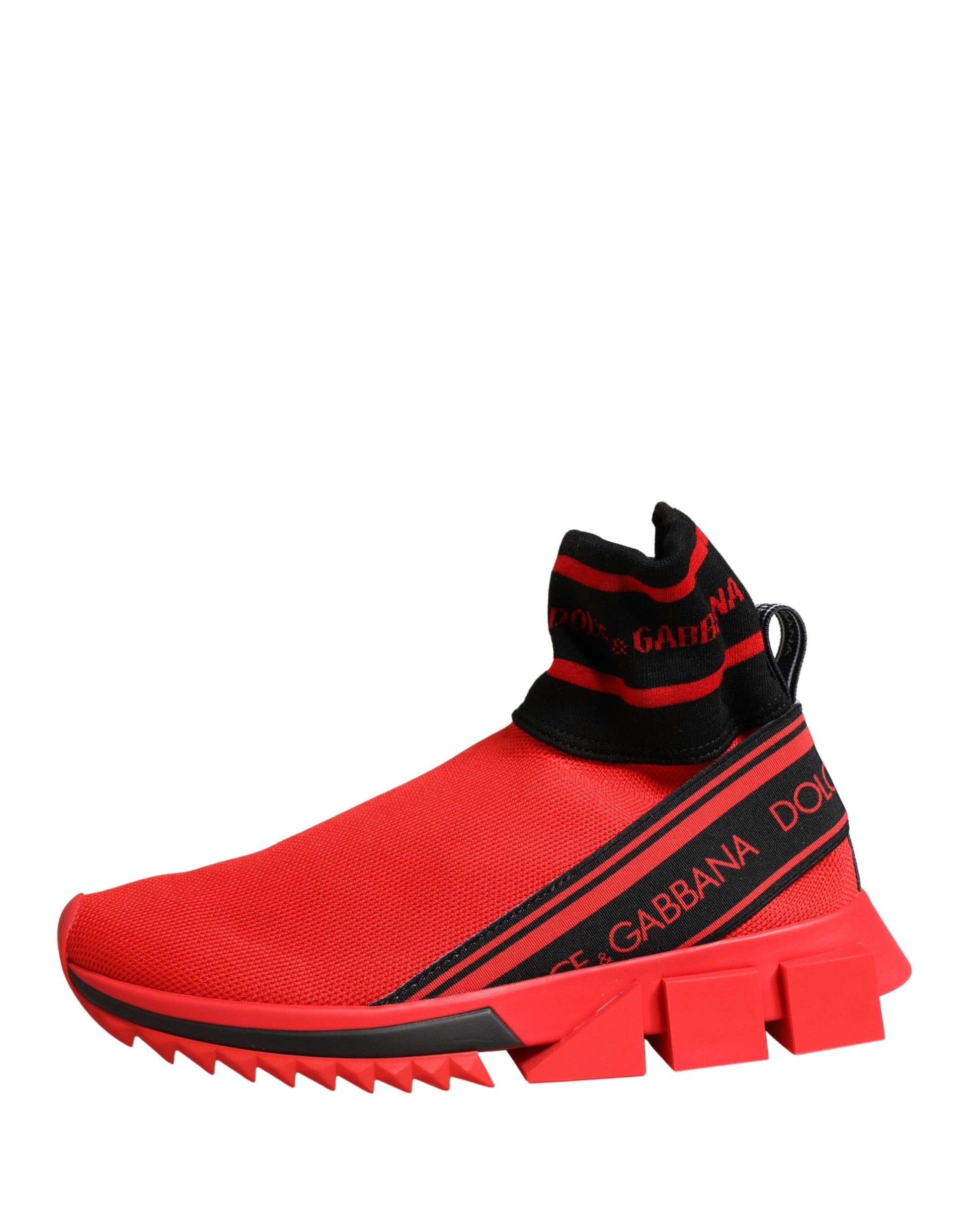 Red sneaker with white sole and black laces