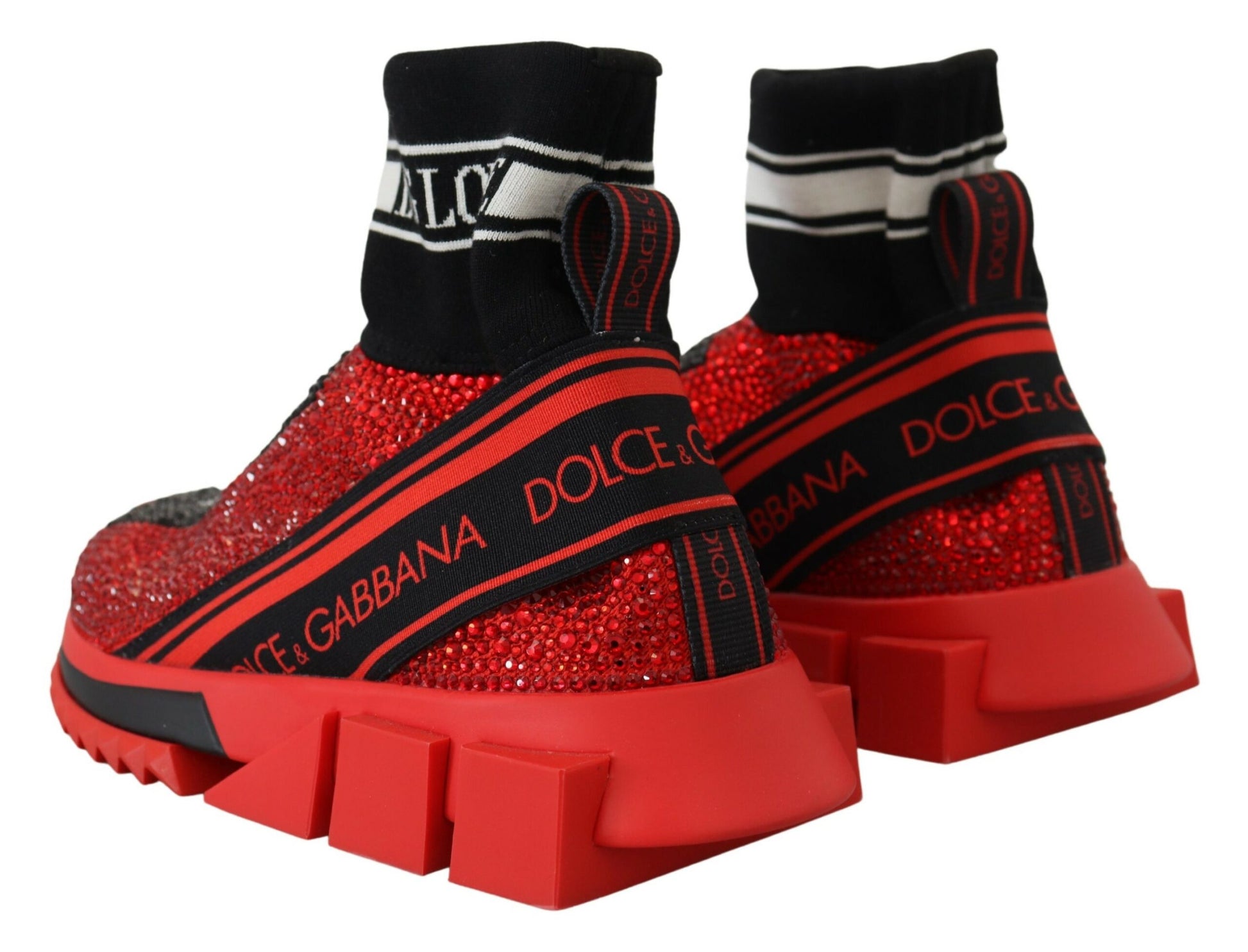 Red sneakers with glittery texture and black laces