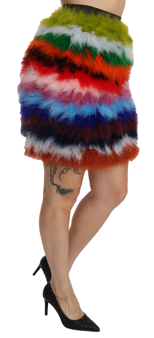 Colorful fuzzy skirt with fringe details
