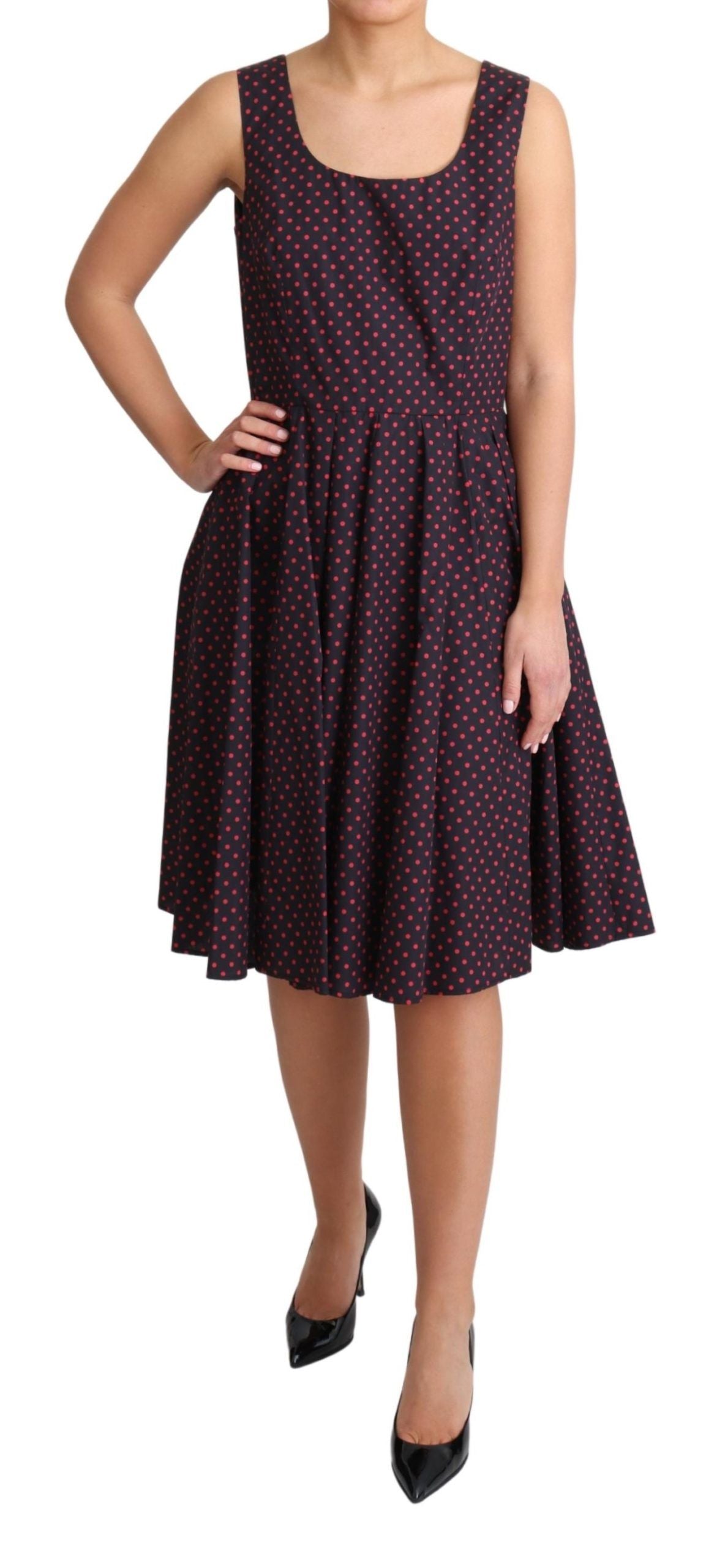 A-line dress with polka dots, red and blue color, cotton fabric