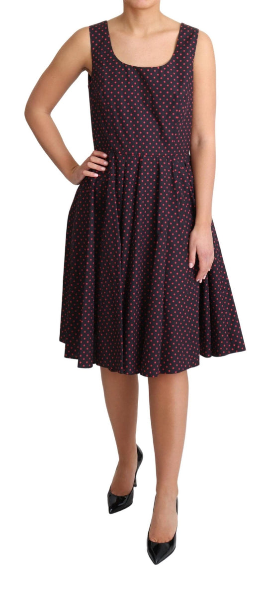 A-line dress with polka dots, red and blue color, cotton fabric