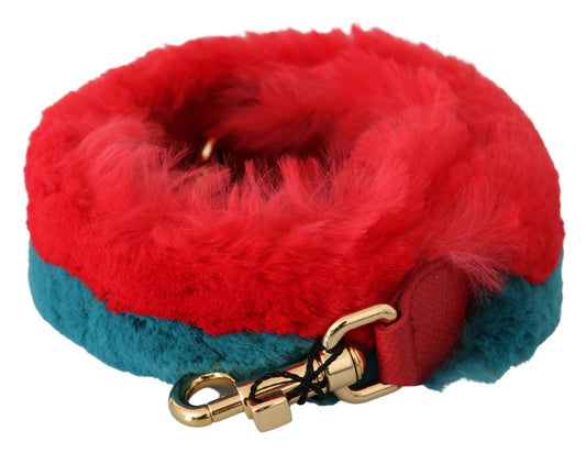 Red and blue fuzzy dog collar with gold buckle