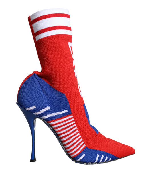 Red white and blue striped sock boot