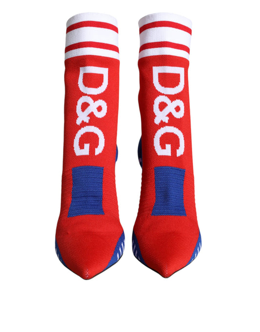 Red socks with white lettering