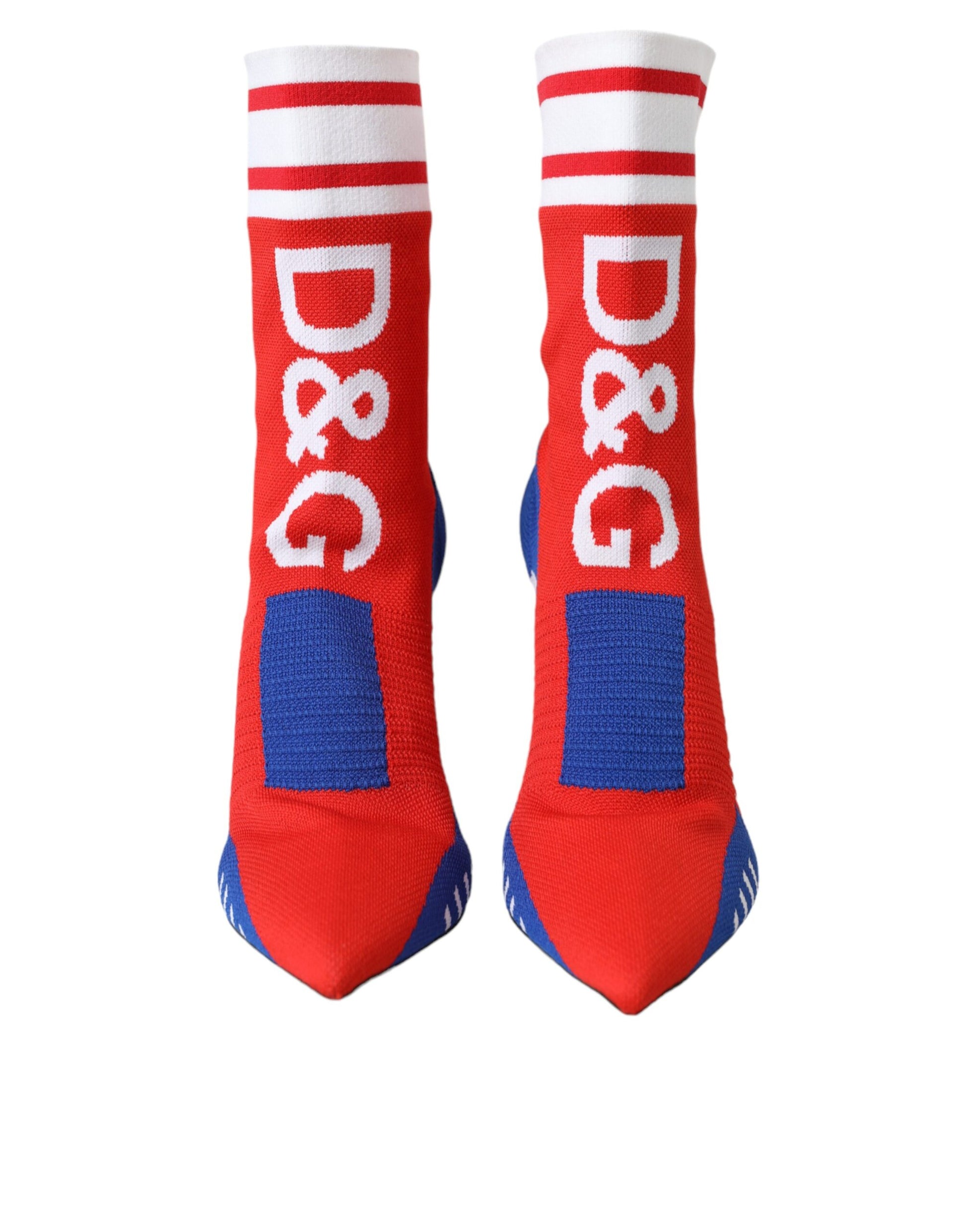Red socks with white lettering