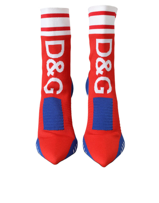 Red socks with white lettering